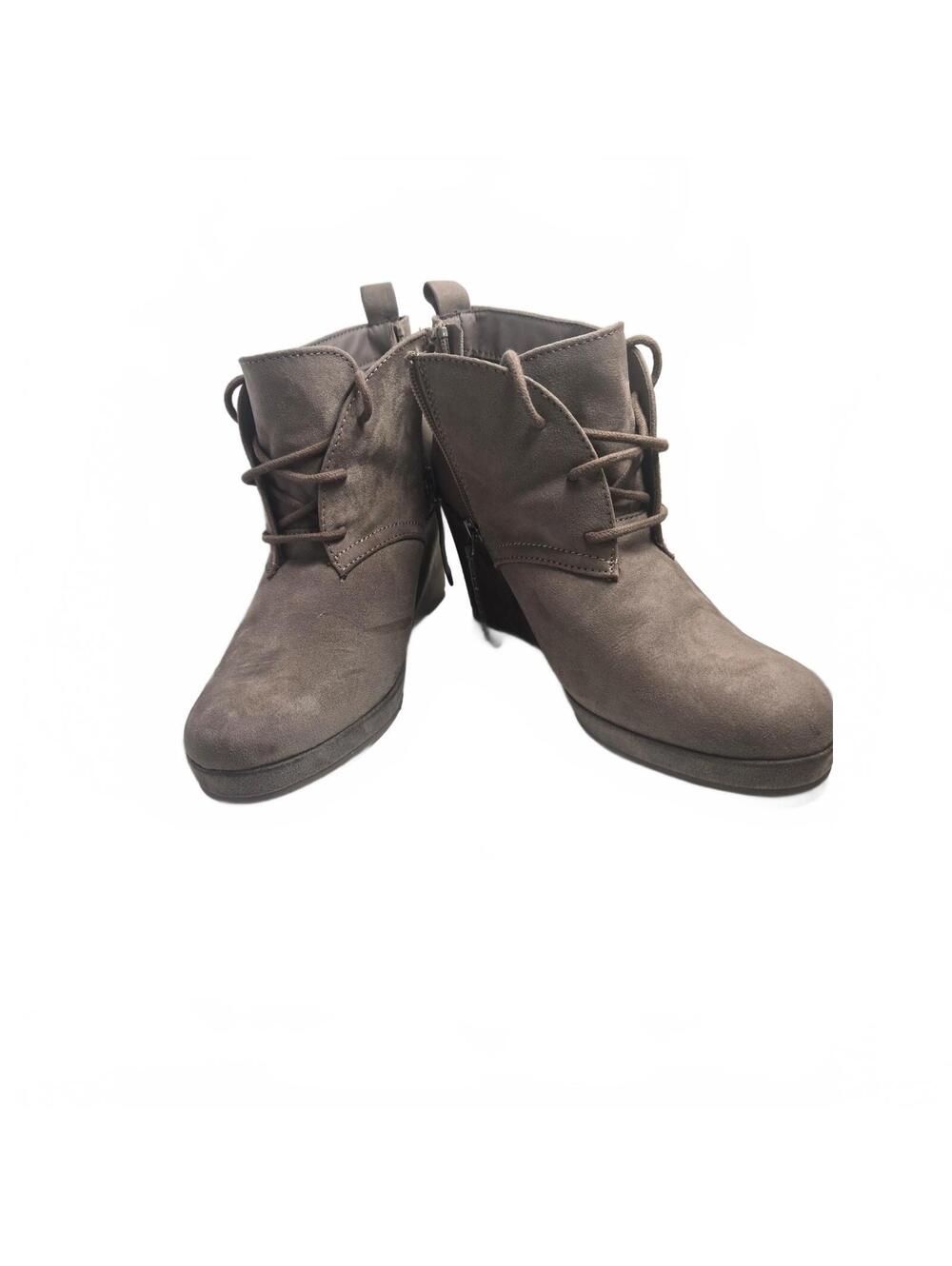 DV Dolce Vita Terri Women's Size 8 Taupe Lace Up Wedge Heel Ankle Booties